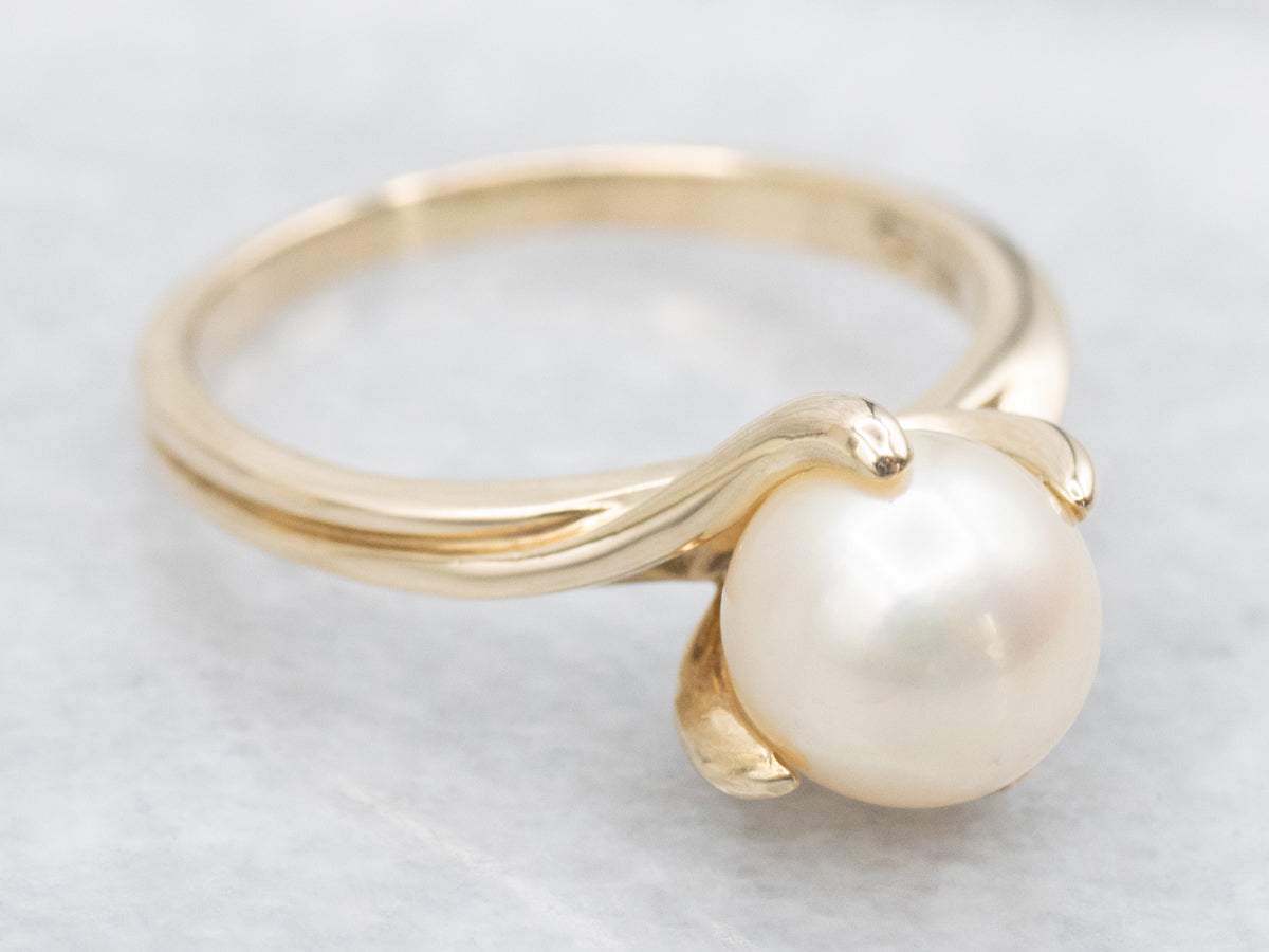 Twisting Saltwater Pearl Solitaire Ring