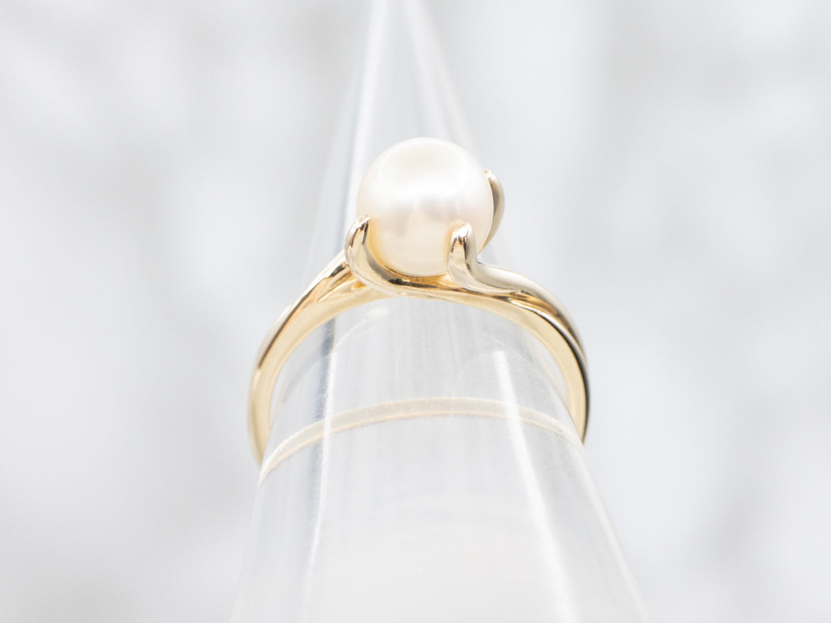 Twisting Saltwater Pearl Solitaire Ring