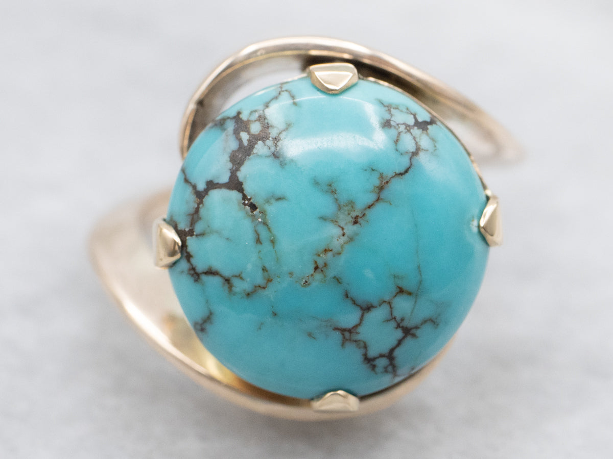 Turquoise Gold Bypass Cocktail Ring