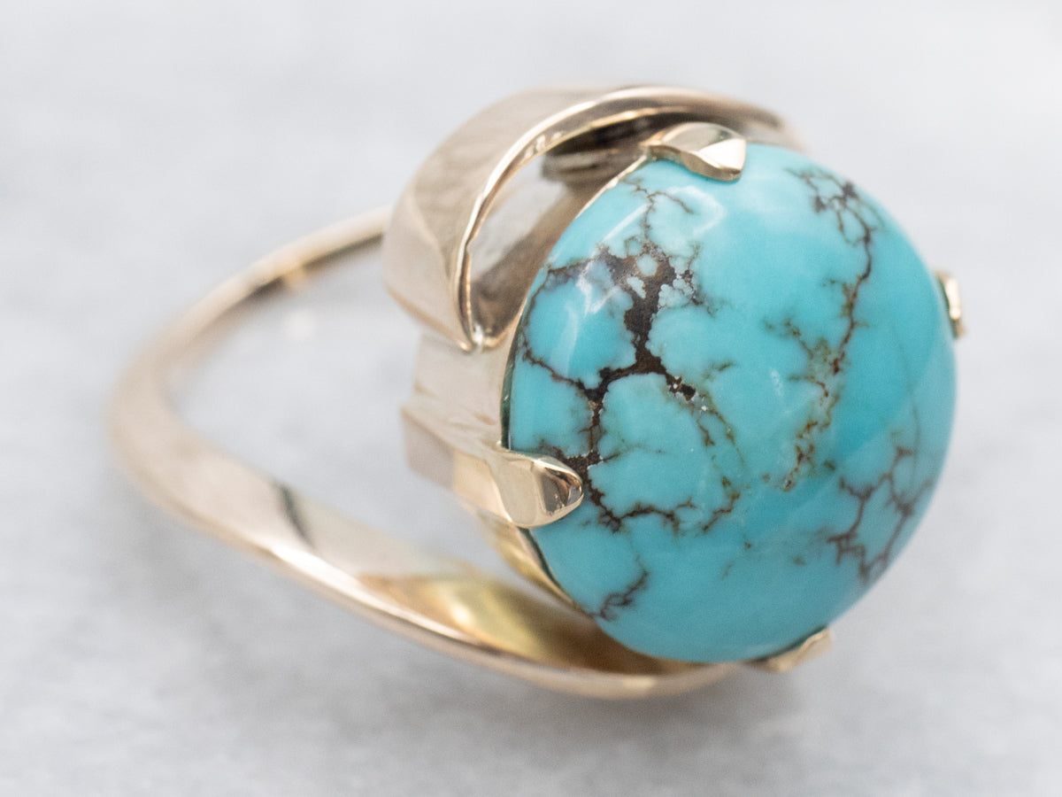 Turquoise Gold Bypass Cocktail Ring