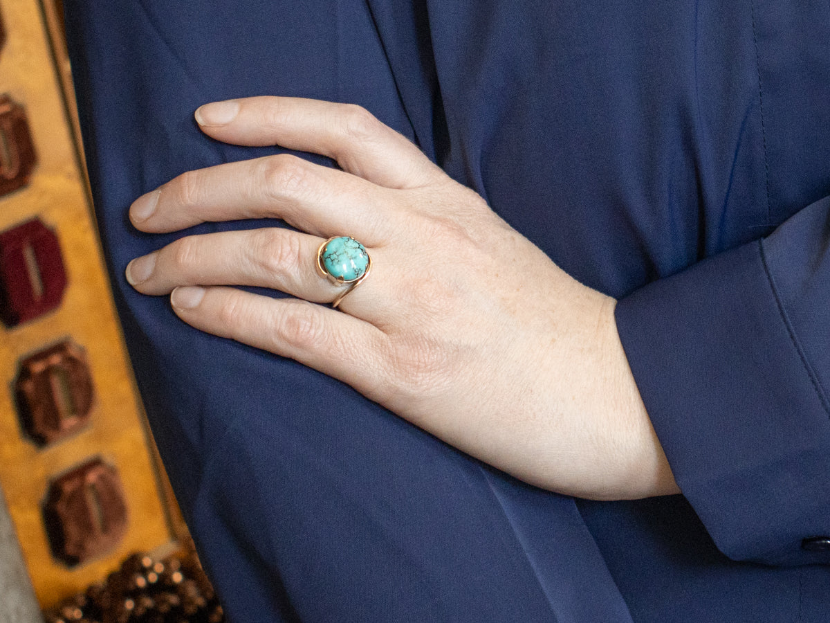 Turquoise Gold Bypass Cocktail Ring