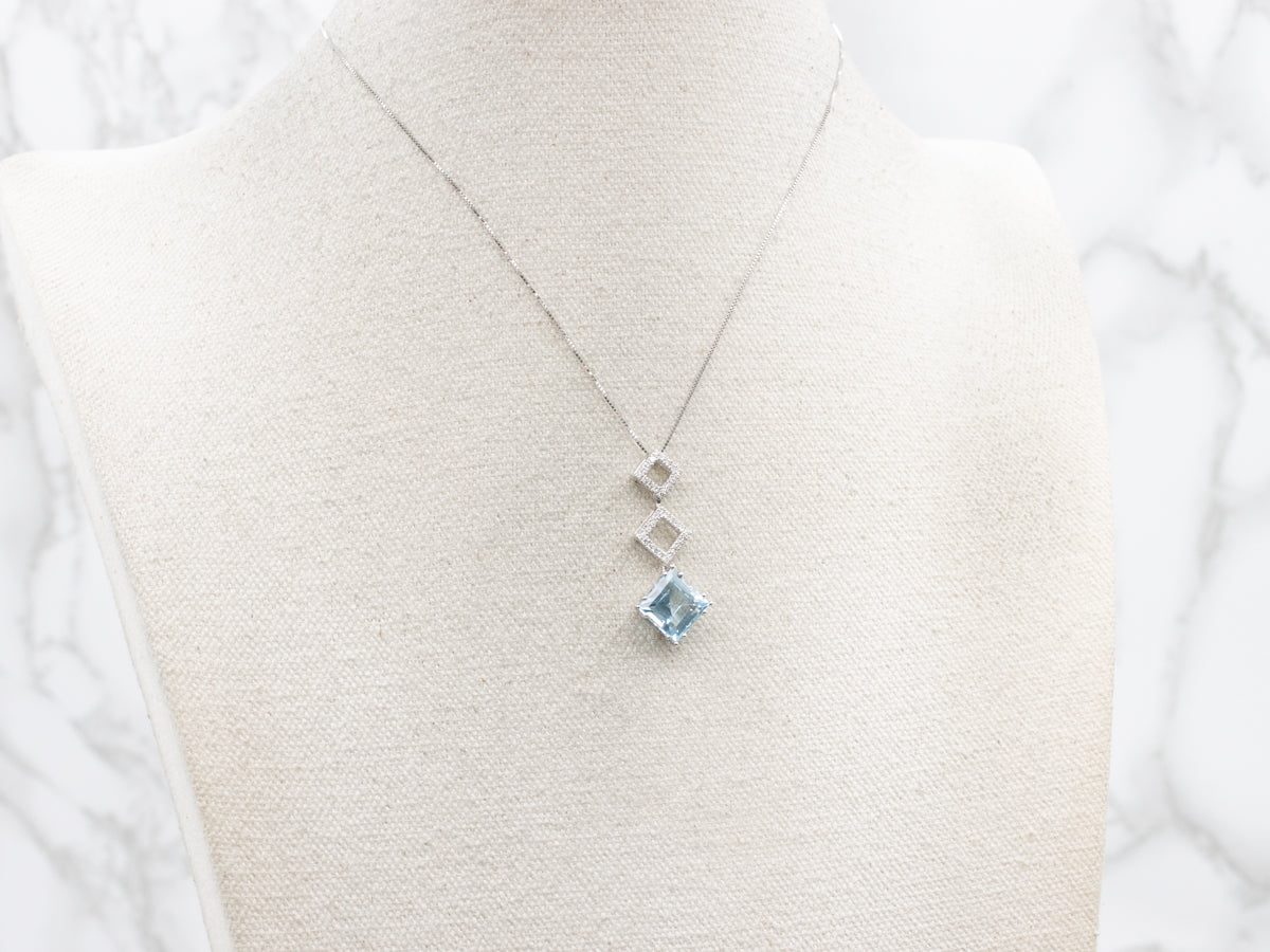 Geometric Topaz and Diamond Drop Pendant