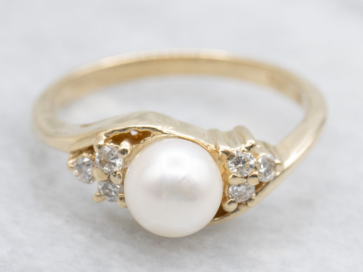 Saltwater Pearl and Diamond Bypass Ring