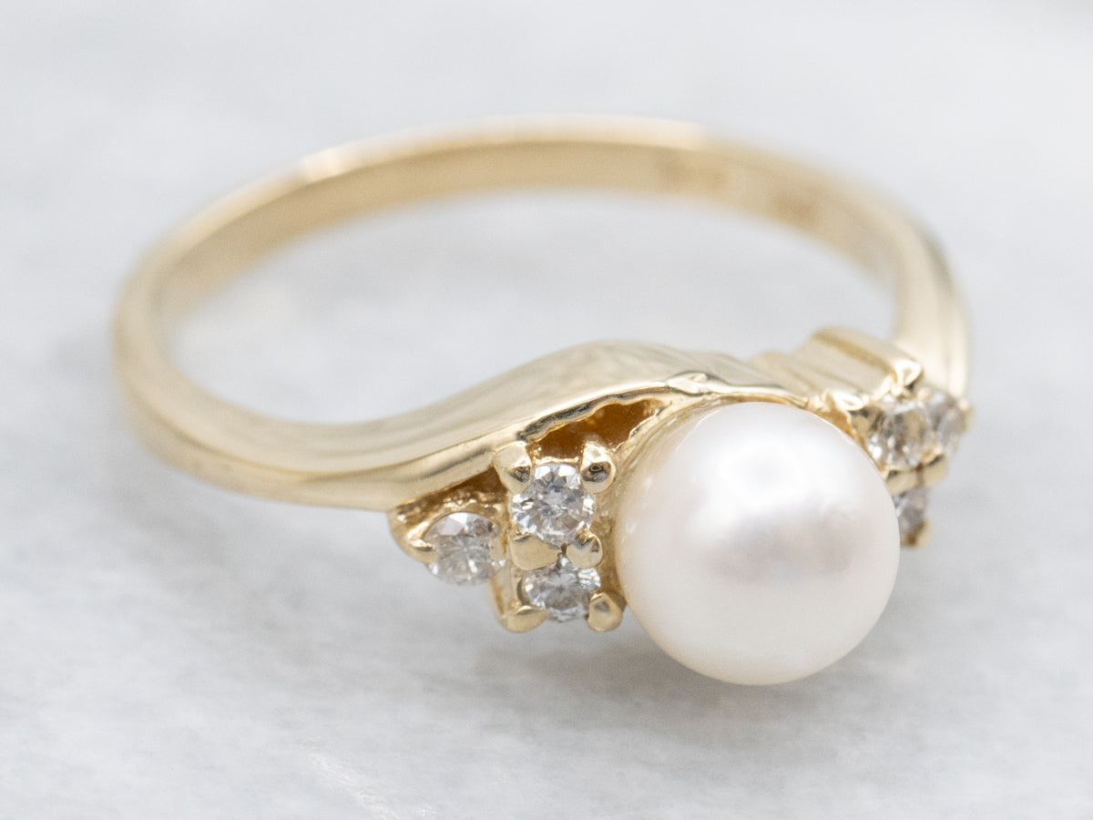 Saltwater Pearl and Diamond Bypass Ring