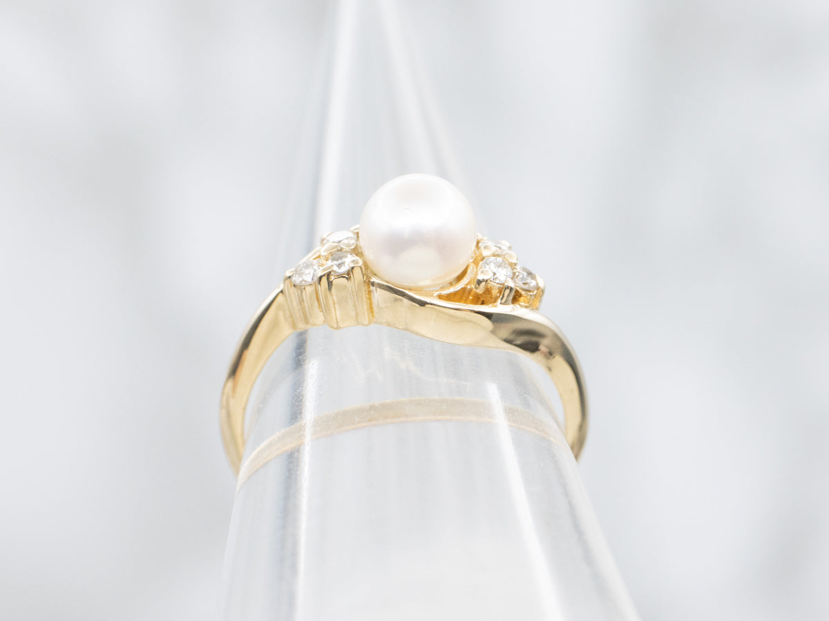 Saltwater Pearl and Diamond Bypass Ring