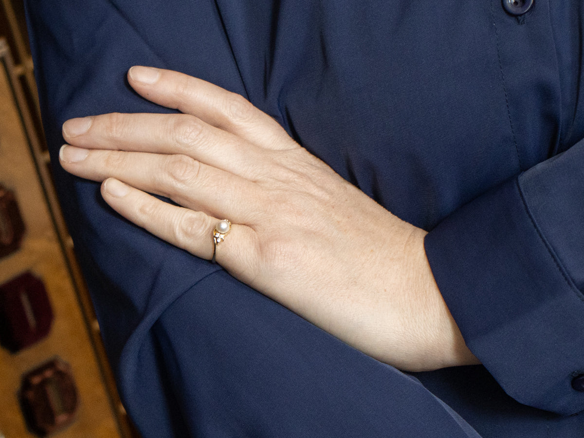 Saltwater Pearl and Diamond Bypass Ring