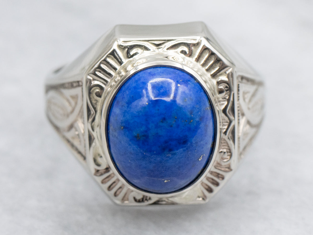 Antique Bezel-Set Unisex Lapis Ring