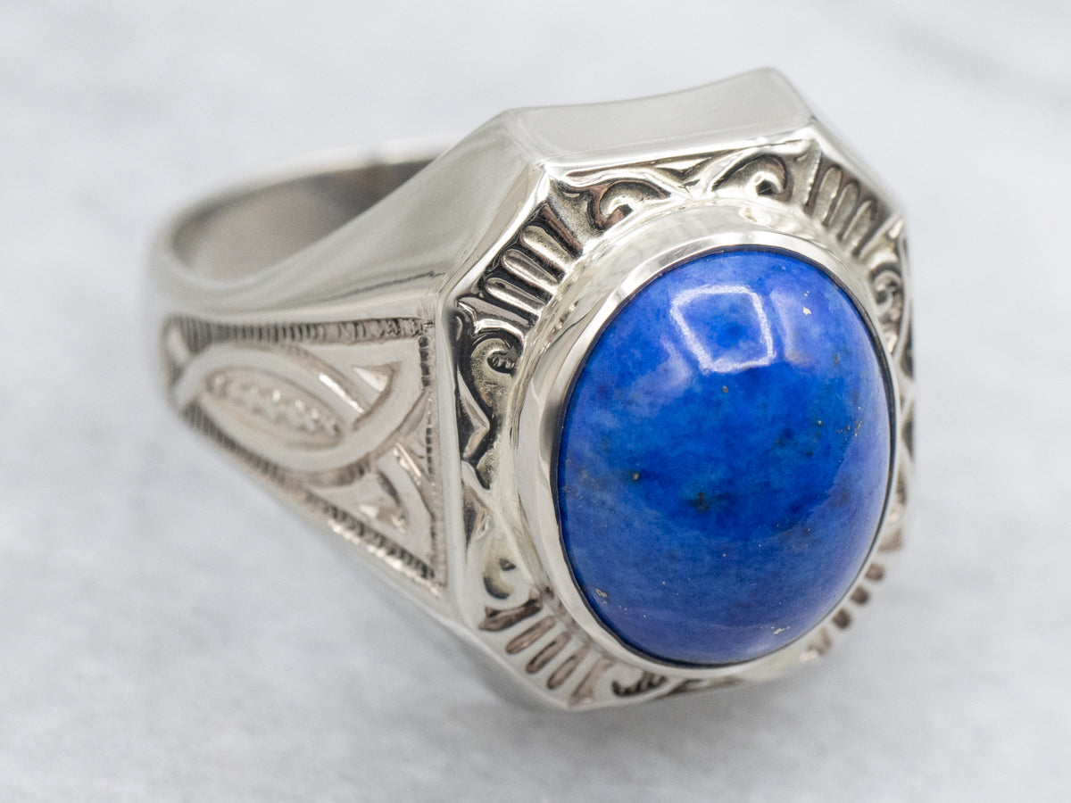 Antique Bezel-Set Unisex Lapis Ring