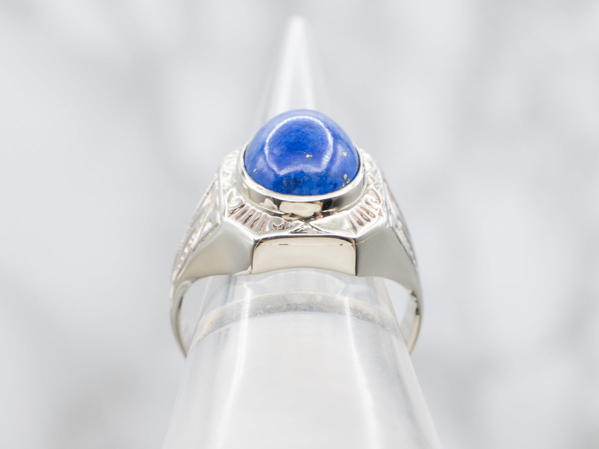 Antique Bezel-Set Unisex Lapis Ring