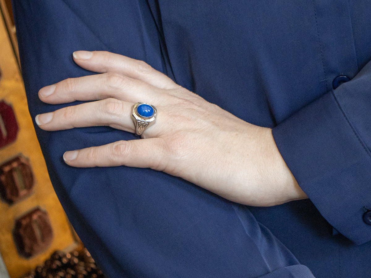 Antique Bezel-Set Unisex Lapis Ring