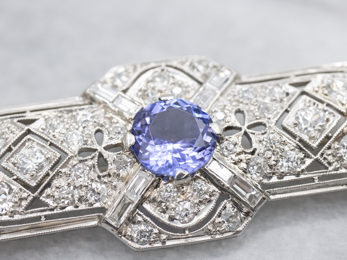 Stunning Antique Tanzanite Opal and Diamond Brooch