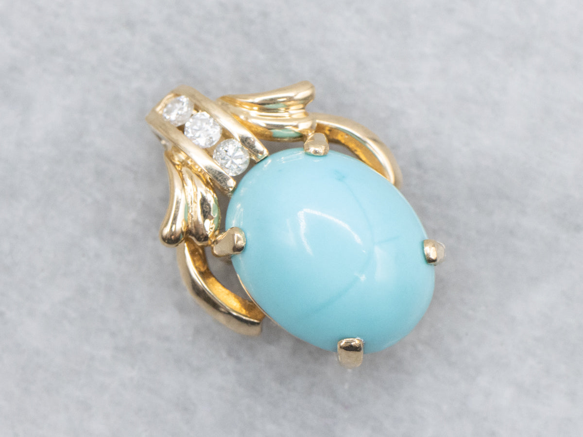 Turquoise and Diamond Pendant with Hidden Bail
