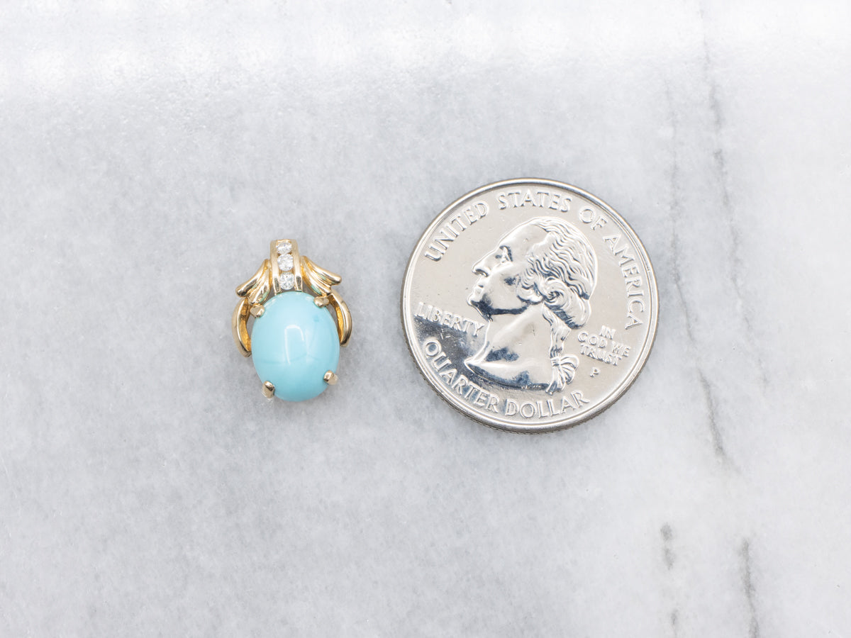 Turquoise and Diamond Pendant with Hidden Bail
