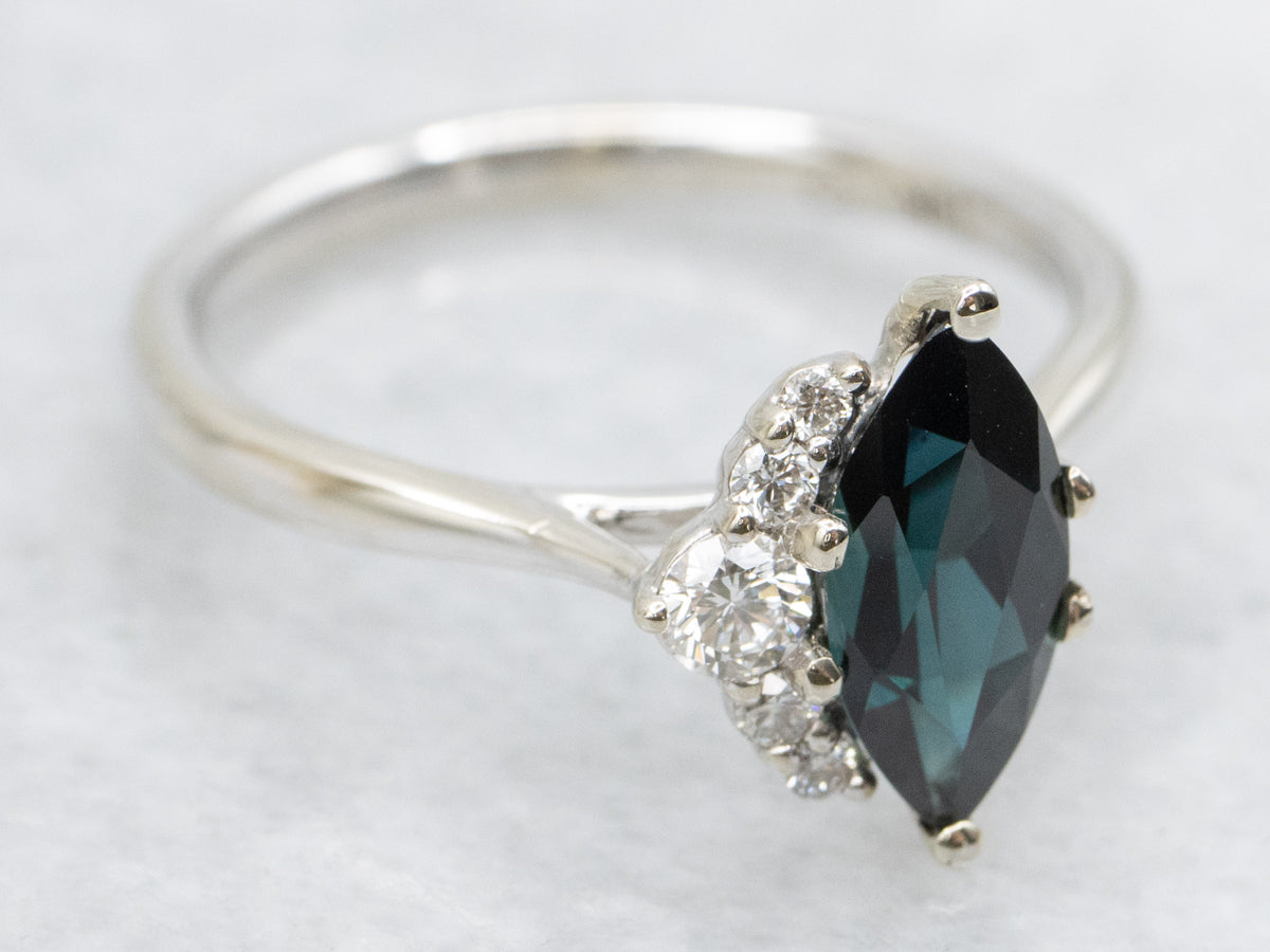 Modernist Marquise Sapphire and Diamond Ring