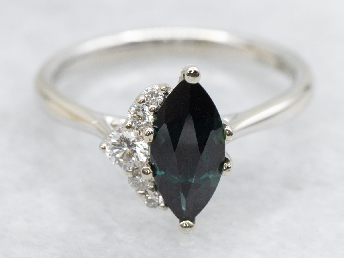 Modernist Marquise Sapphire and Diamond Ring