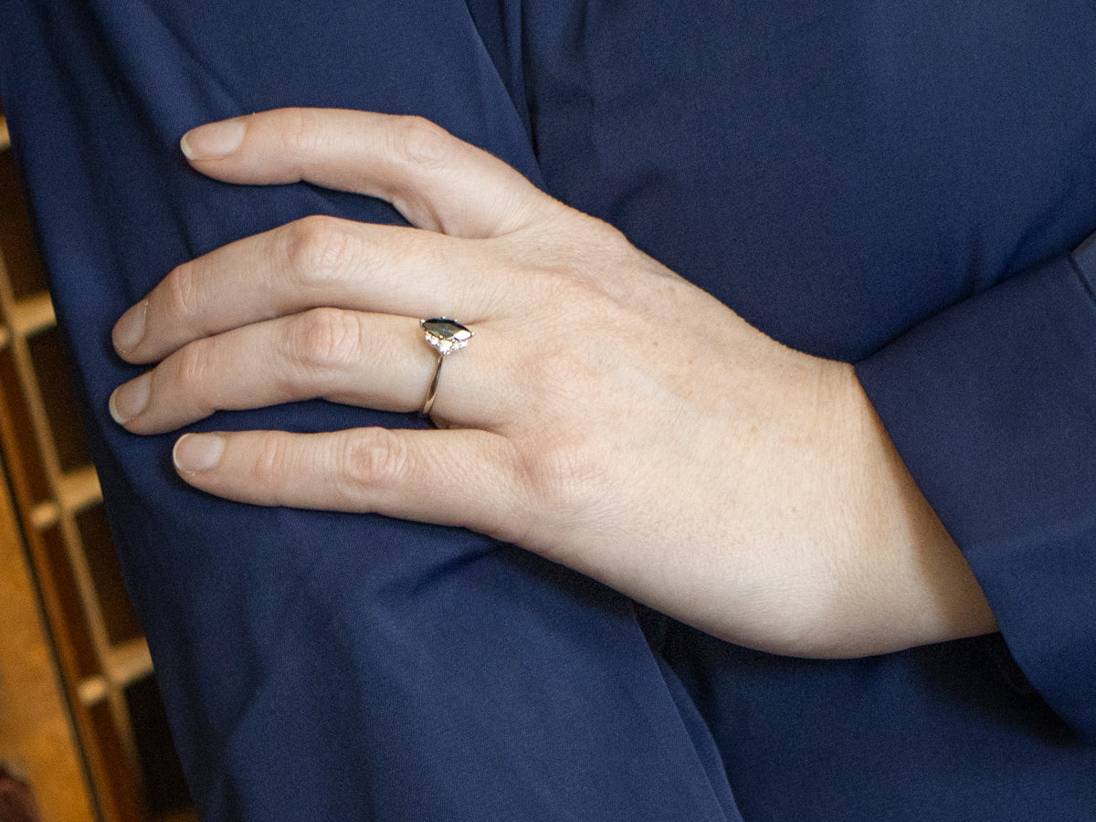 Modernist Marquise Sapphire and Diamond Ring