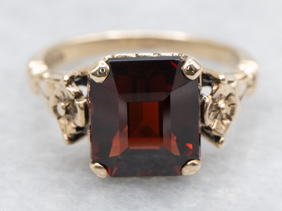 Vintage Gold Floral Garnet Ring