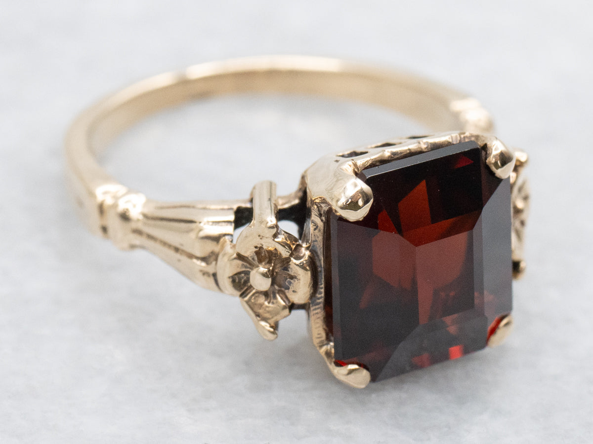 Vintage Gold Floral Garnet Ring