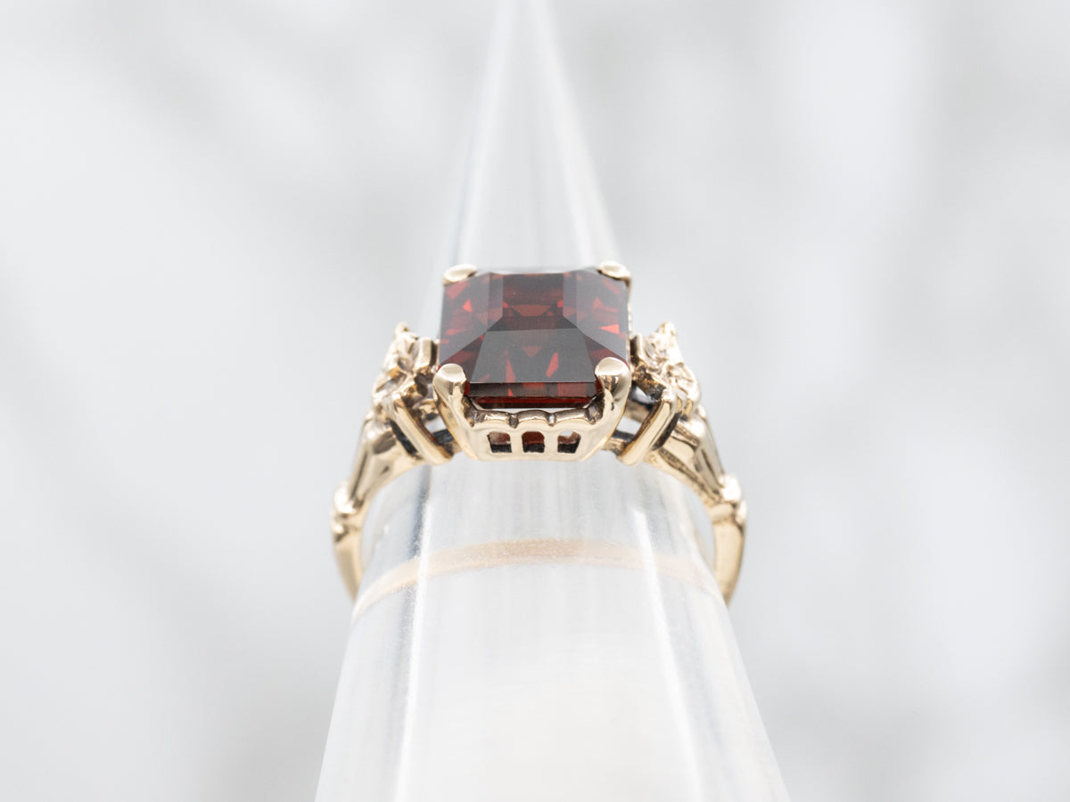 Vintage Gold Floral Garnet Ring
