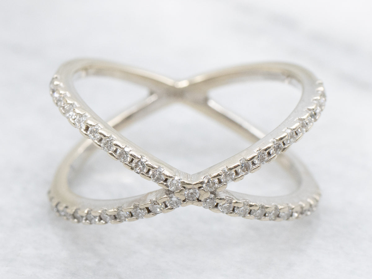 Criss Cross Diamond Gold Band