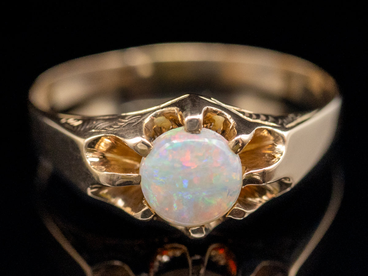 Antique Belcher Set Opal Solitaire Ring