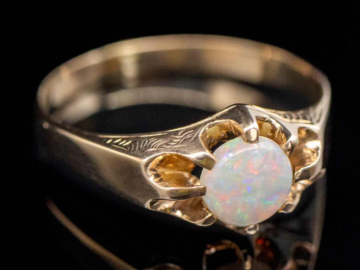 Antique Belcher Set Opal Solitaire Ring