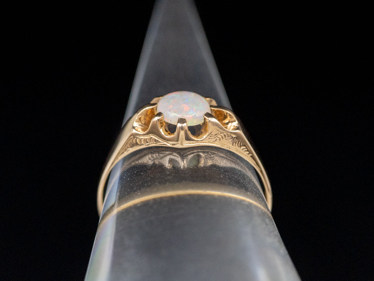 Antique Belcher Set Opal Solitaire Ring