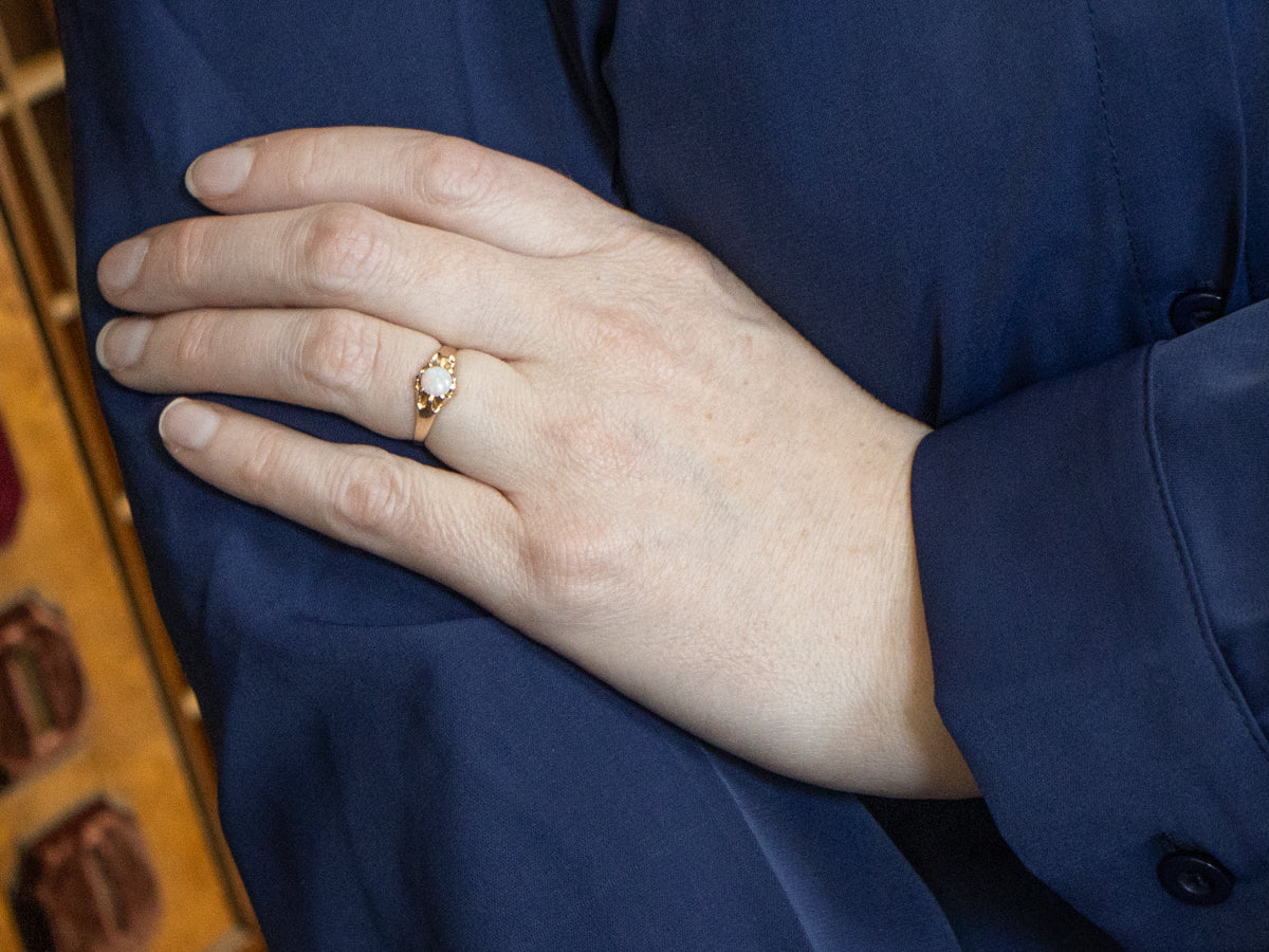 Antique Belcher Set Opal Solitaire Ring