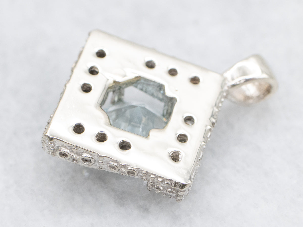 Aquamarine Sparkling Diamond Halo Pendant