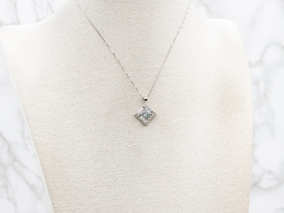 Aquamarine Sparkling Diamond Halo Pendant