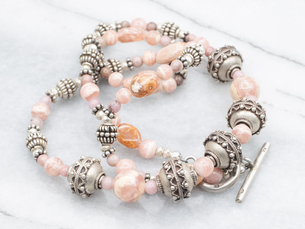 Rhodochrosite Boho-Style Sterling Silver Beaded Necklace