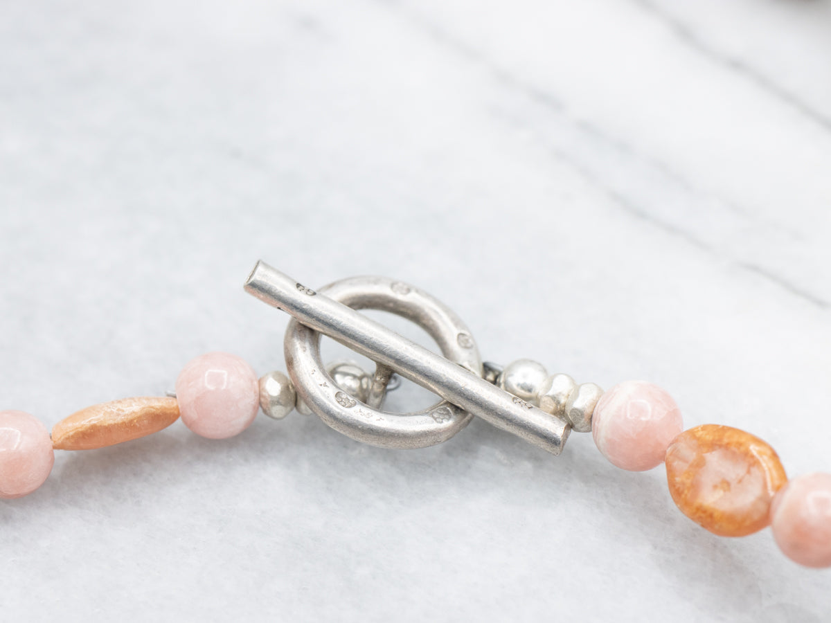 Rhodochrosite Boho-Style Sterling Silver Beaded Necklace