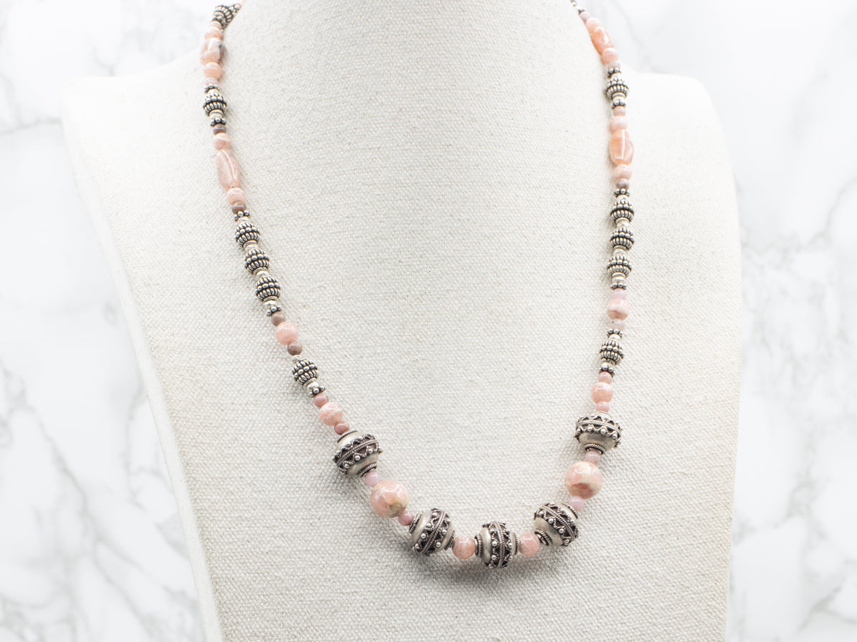 Rhodochrosite Boho-Style Sterling Silver Beaded Necklace