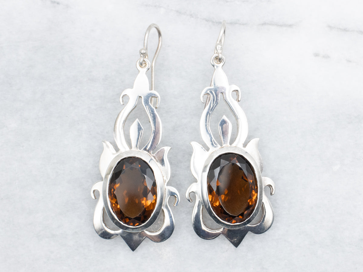 Sterling Silver Citrine Gemstone Statement Earrings