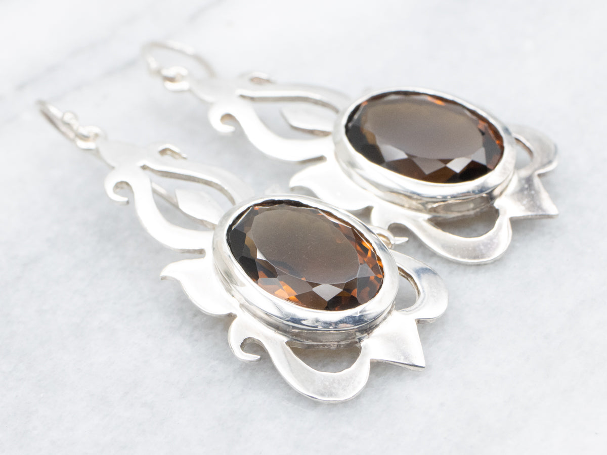 Sterling Silver Citrine Gemstone Statement Earrings