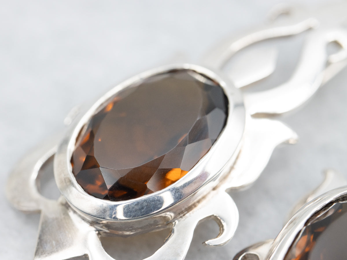 Sterling Silver Citrine Gemstone Statement Earrings