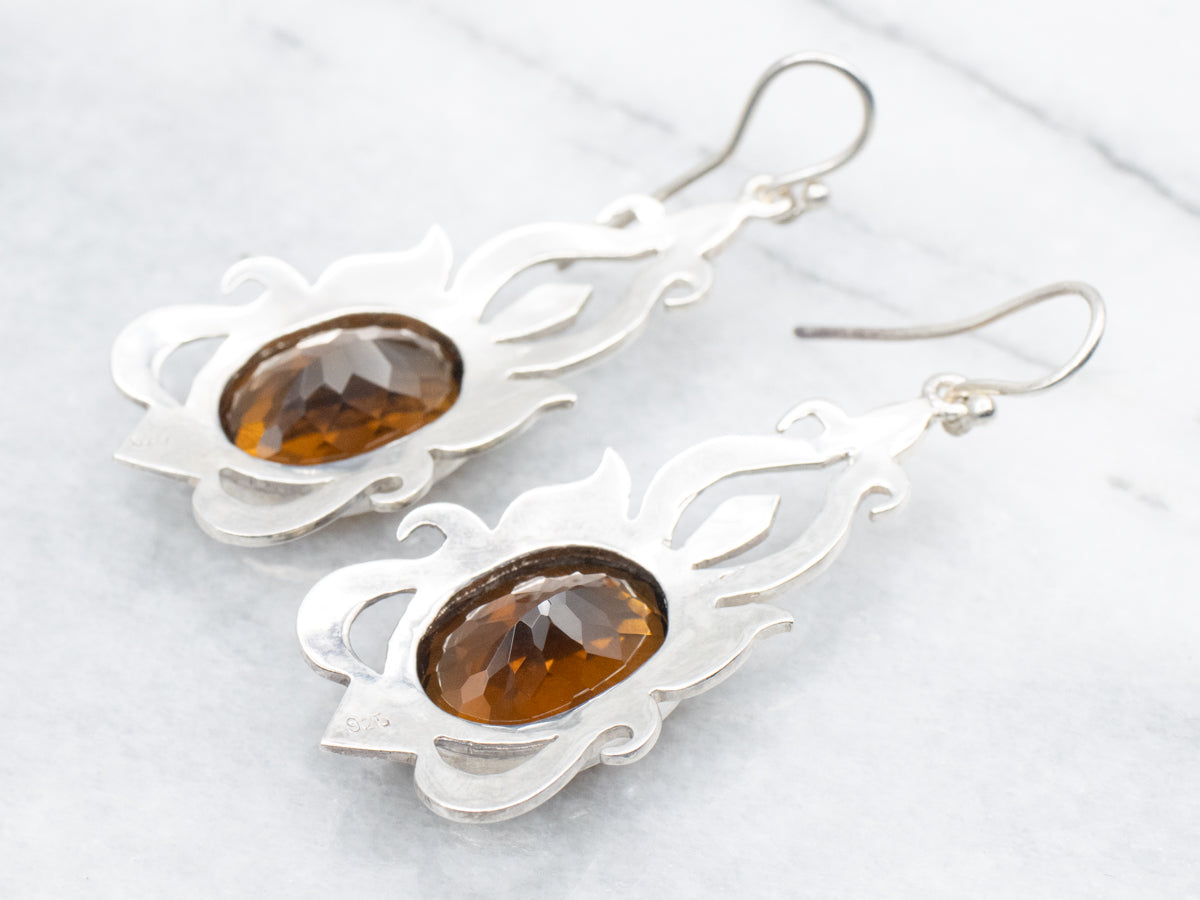 Sterling Silver Citrine Gemstone Statement Earrings