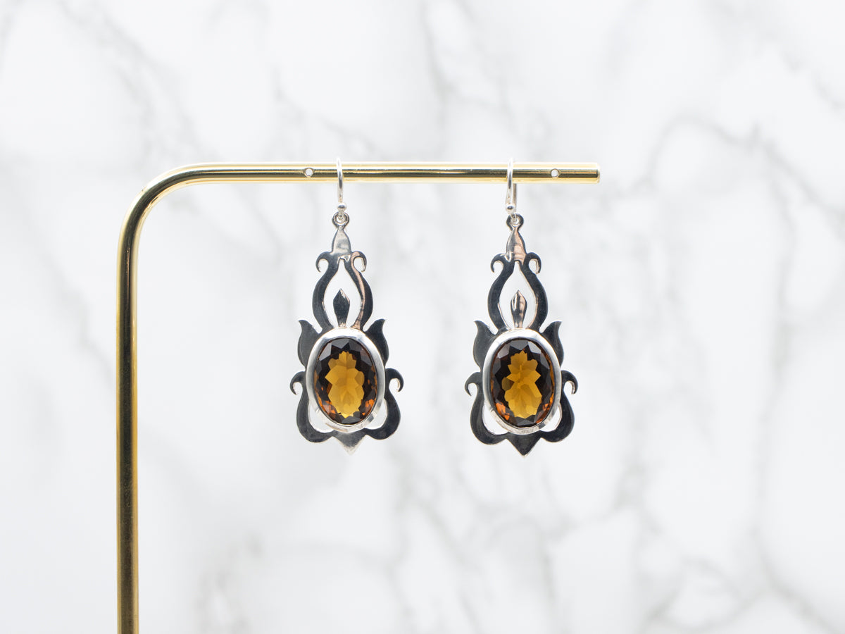 Sterling Silver Citrine Gemstone Statement Earrings