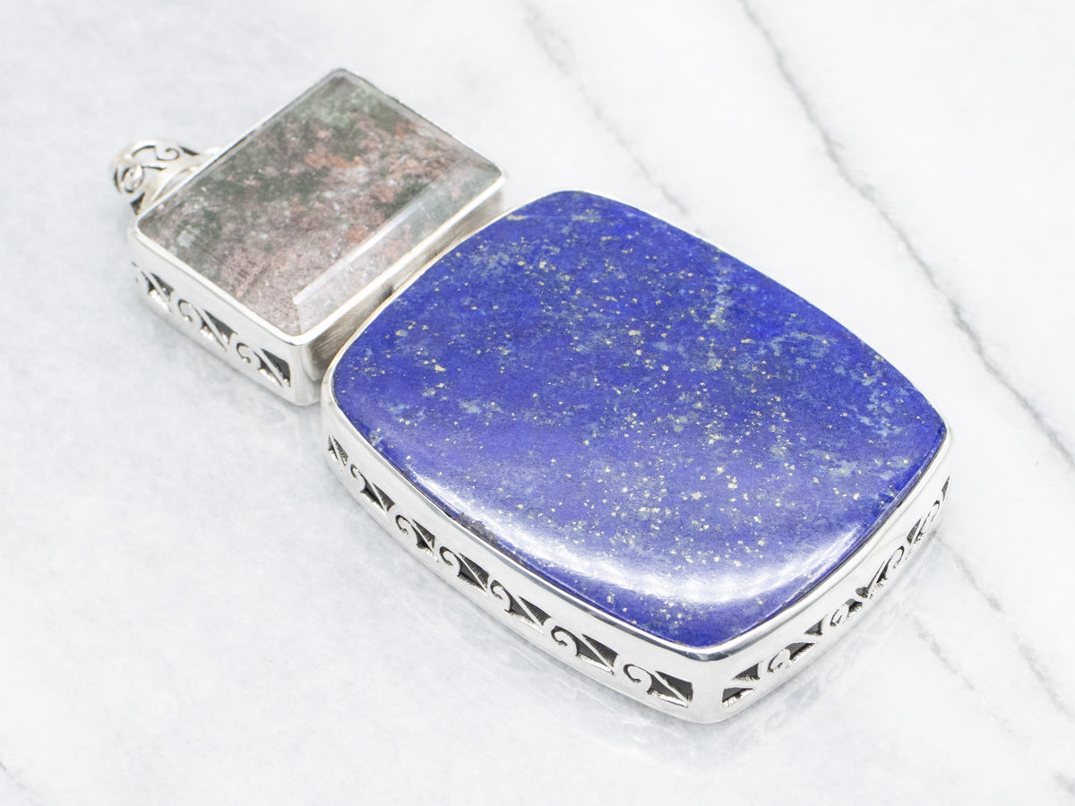 Sterling Silver Lapis and Agate Statement Pendant