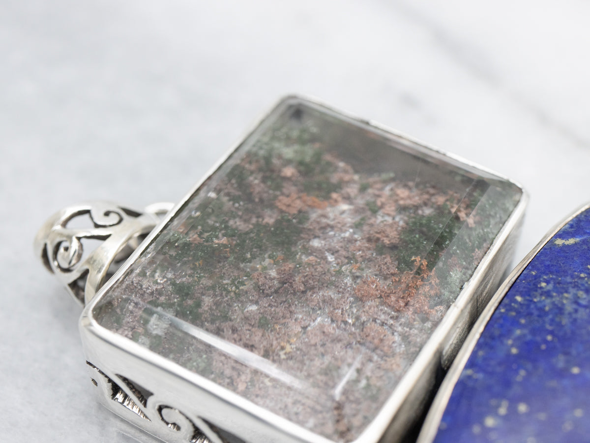 Sterling Silver Lapis and Agate Statement Pendant