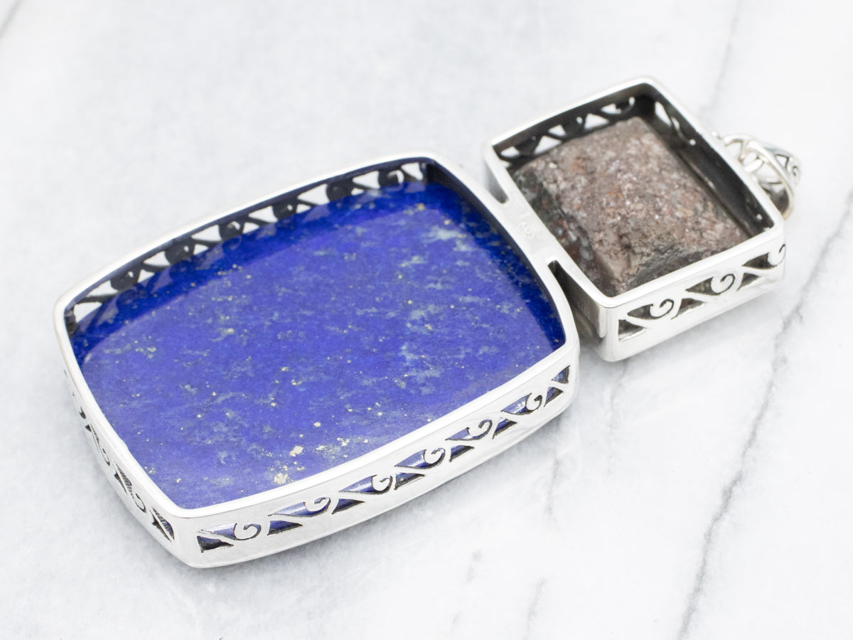 Sterling Silver Lapis and Agate Statement Pendant