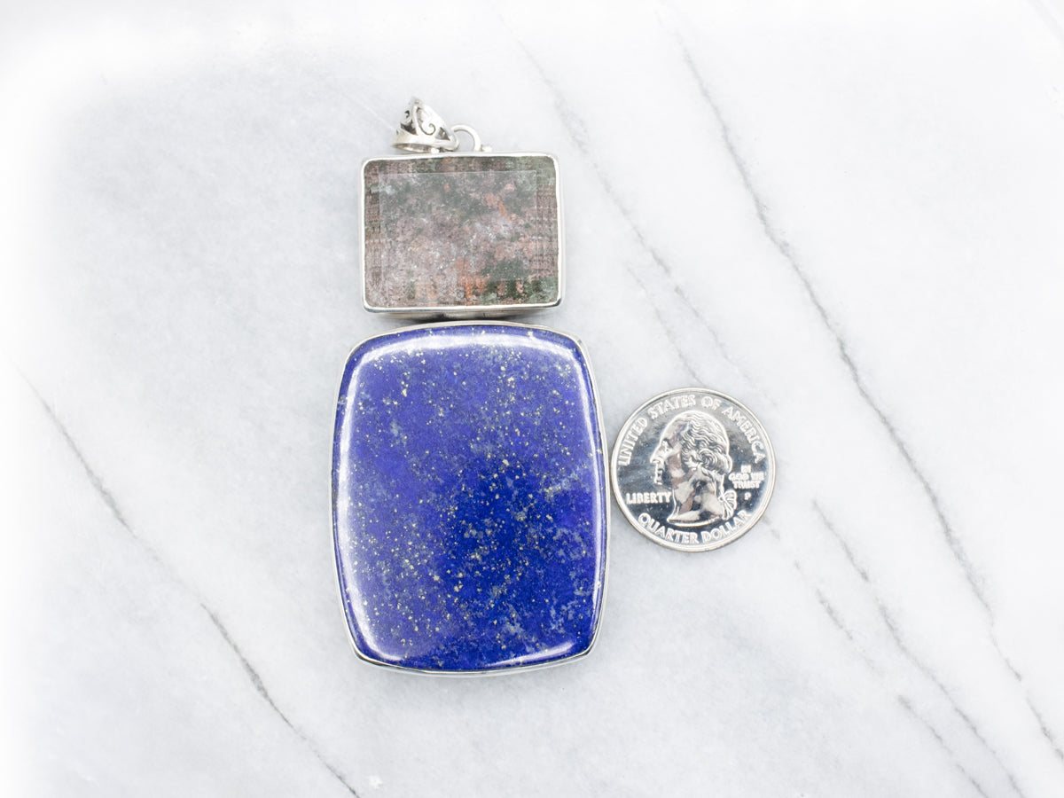 Sterling Silver Lapis and Agate Statement Pendant