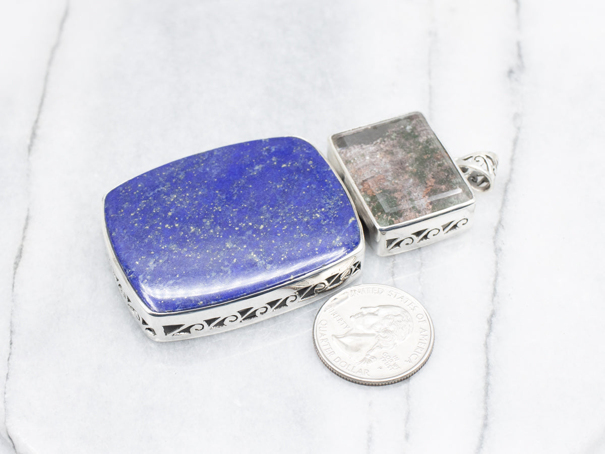 Sterling Silver Lapis and Agate Statement Pendant