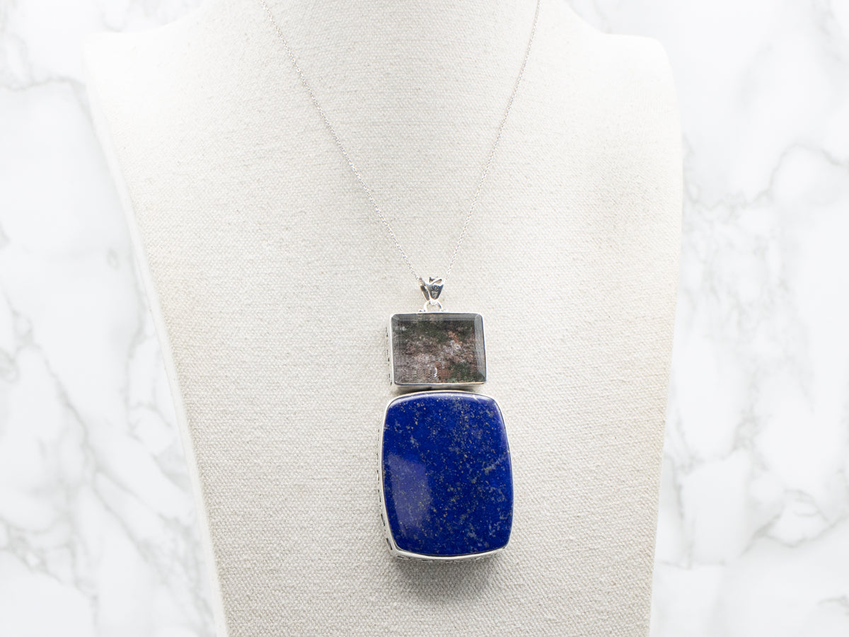 Sterling Silver Lapis and Agate Statement Pendant