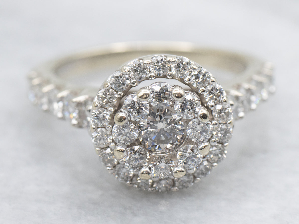 Modern Diamond Cluster Halo Engagement Ring