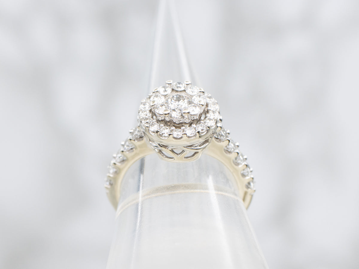 Modern Diamond Cluster Halo Engagement Ring