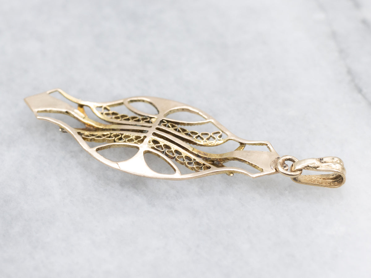 Gold Filigree Seed Pearl Drop Pendant