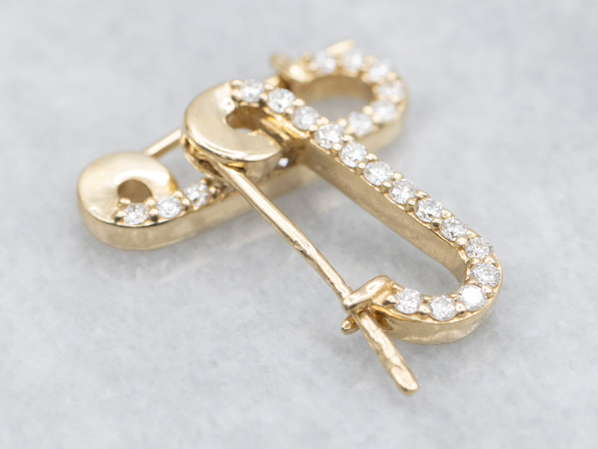 Modern Gold and Diamond Safety Pin Earrings