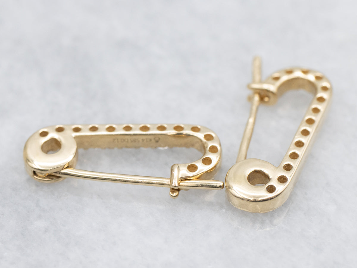 Modern Gold and Diamond Safety Pin Earrings