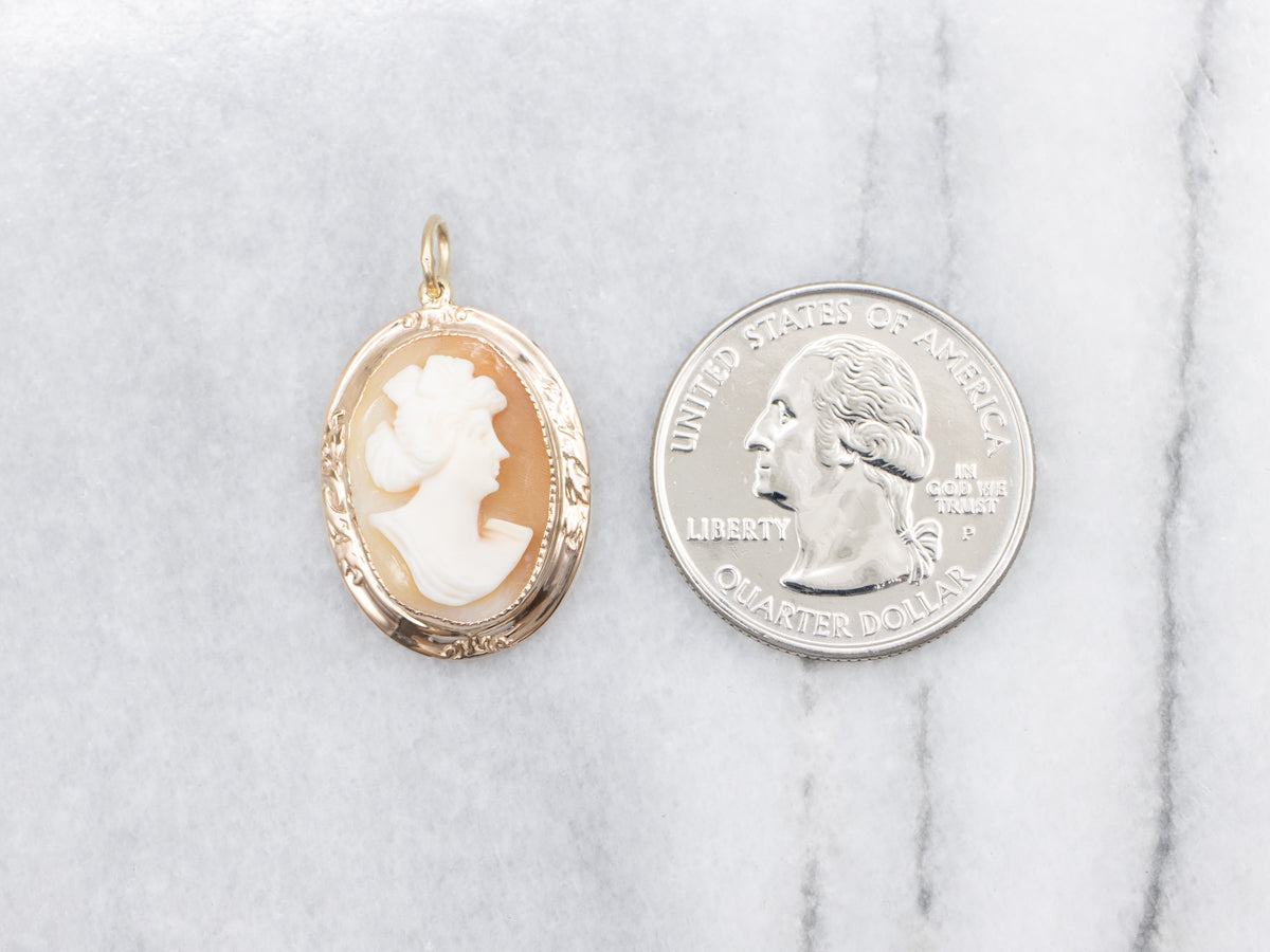 Vintage Gold Shell Cameo Pendant